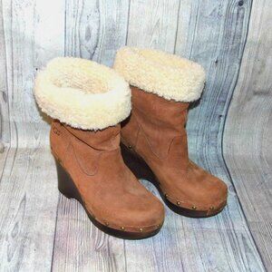 UGG Carnegie Toasted Brown Leather Booties Womens Size 7